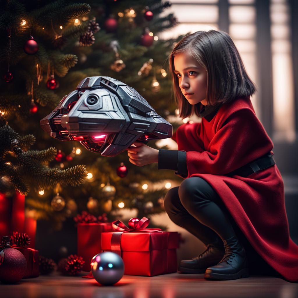 Sith Acolyte Decorating Christmas Tree in Space