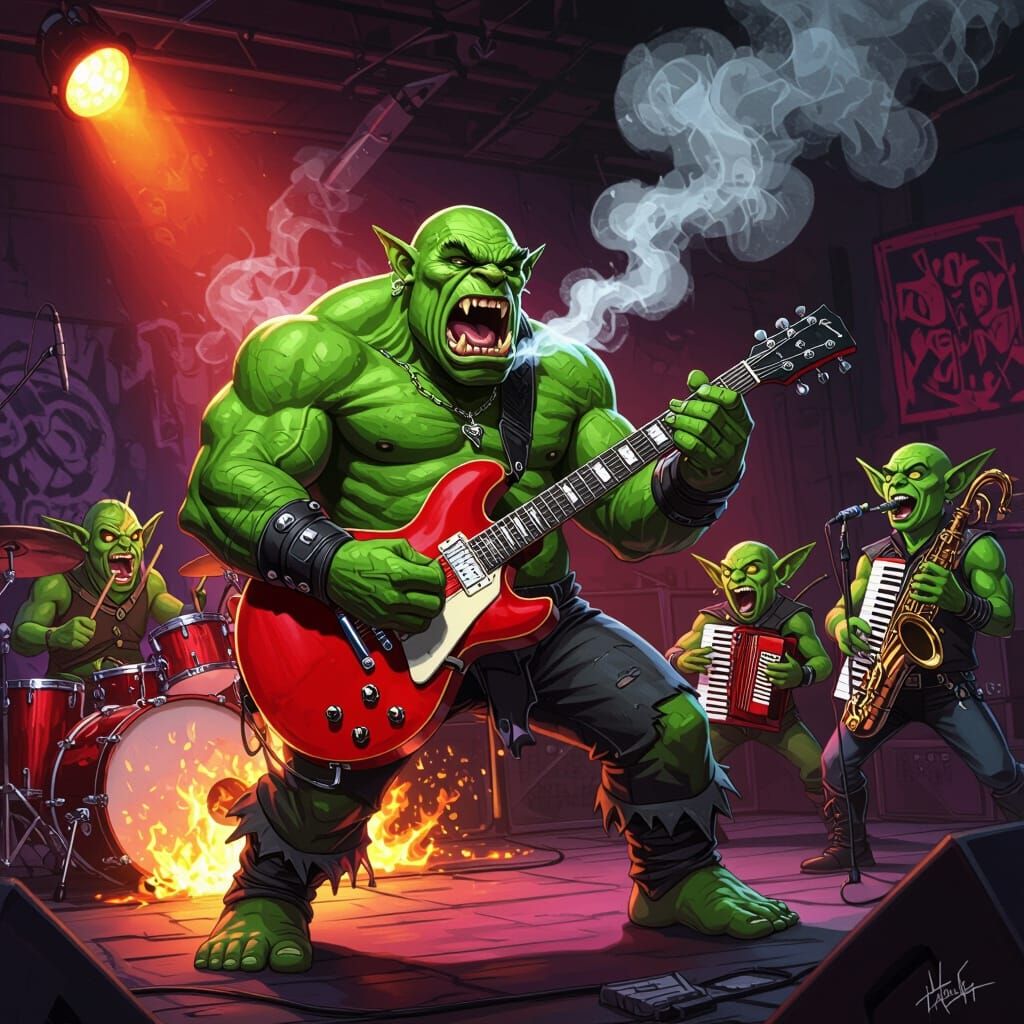 Ogre Shreds Guitar in Fiery Rock Club Performance