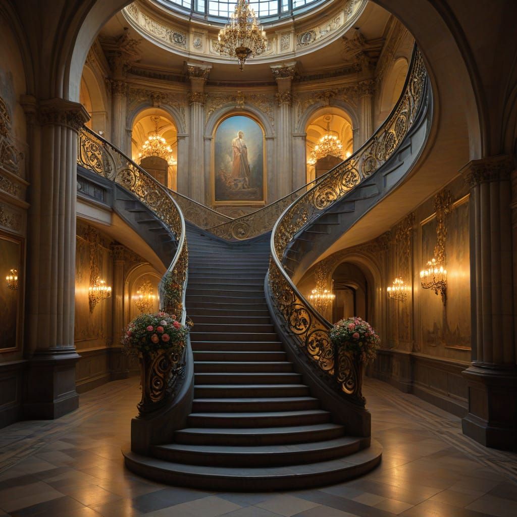 Elegant, Ornate Staircase in Neo-Renaissance Style