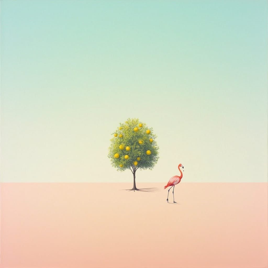 Lemon Tree with Flamingo: Pastel Colors and Neon Accents