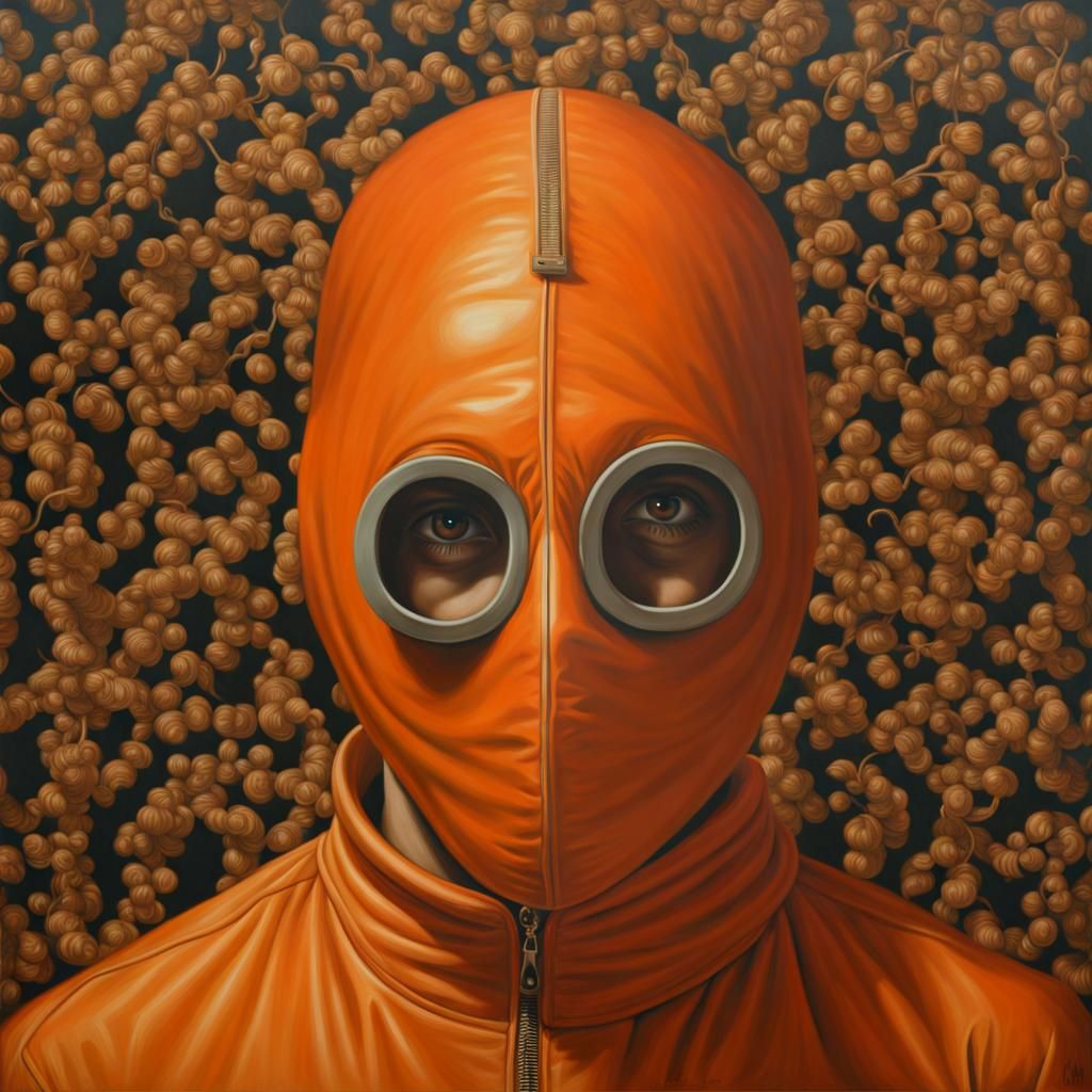 Hyperrealistic Portrait in Oil of Masked Figure