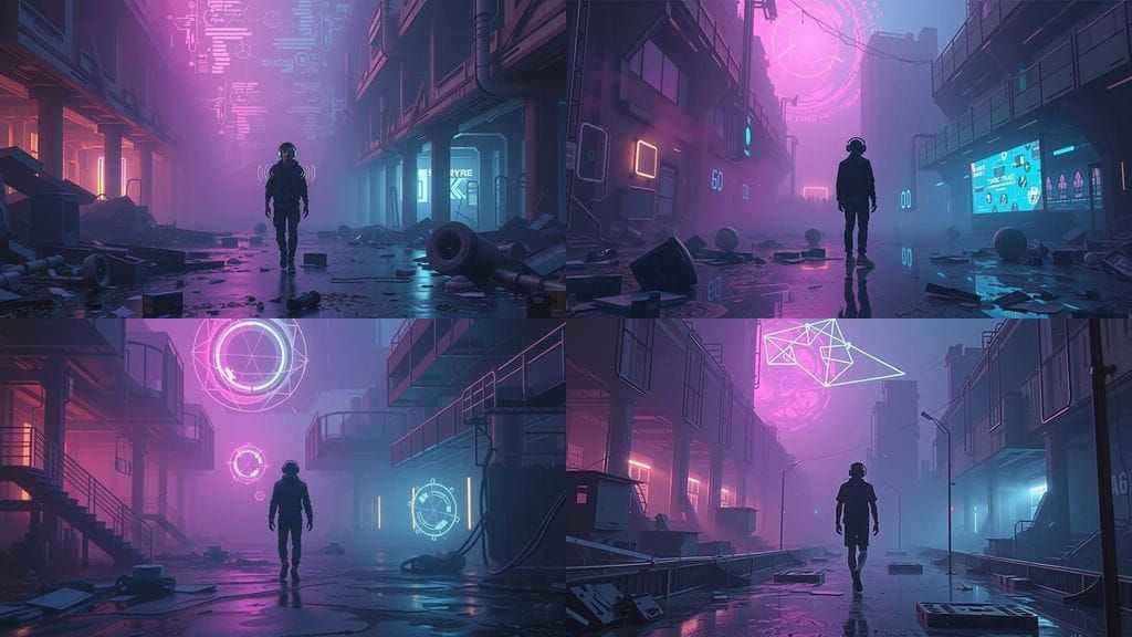 Neon Ruins: Cyberpunk Cityscape in Isometric Style