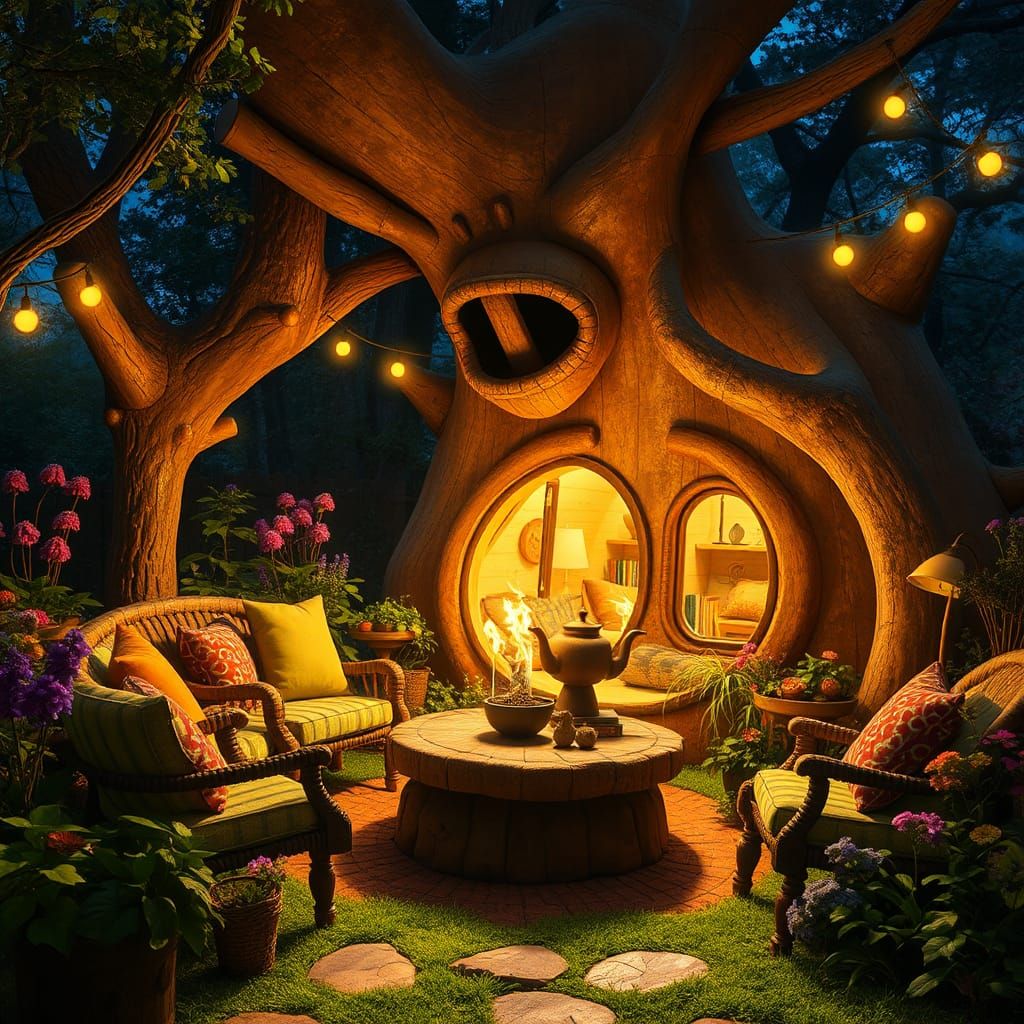 Dreamlike Outdoor Living Room with Fairy Lights