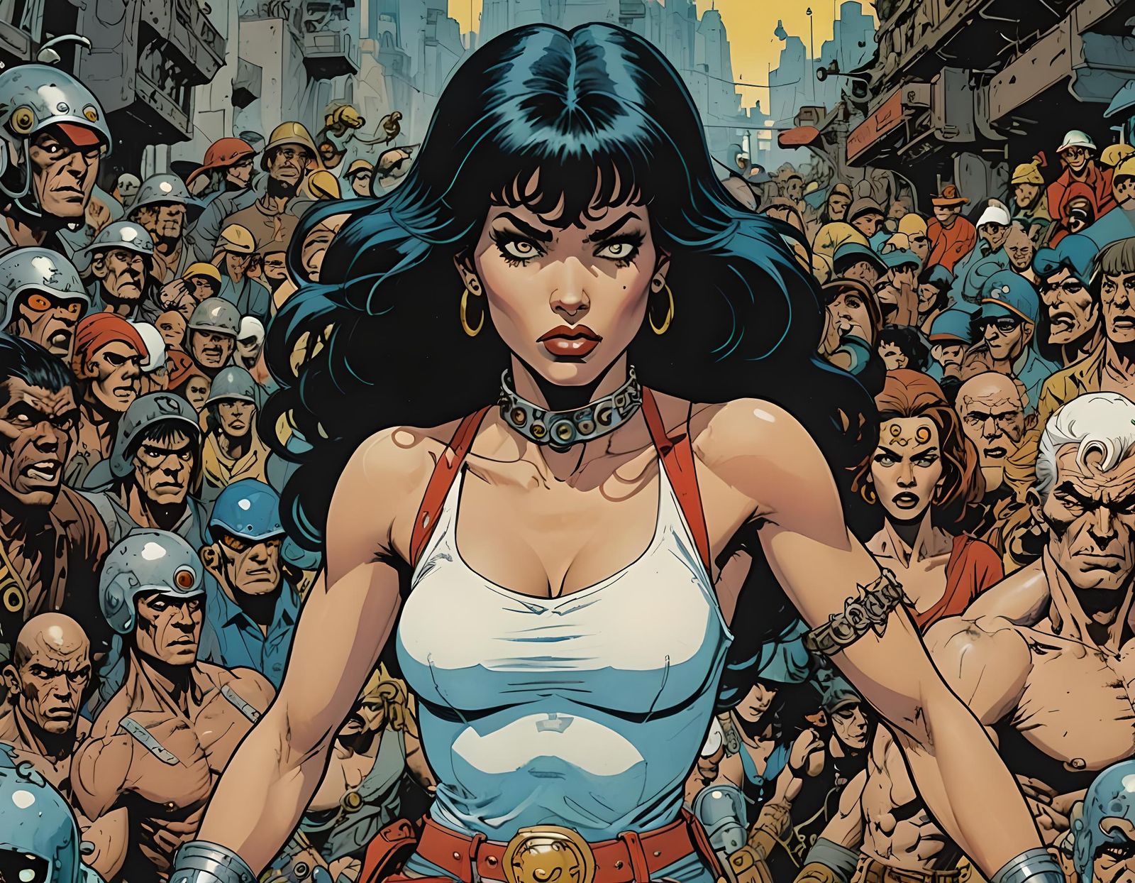 Heavy Metal Woman in Dystopian Comic Art Style