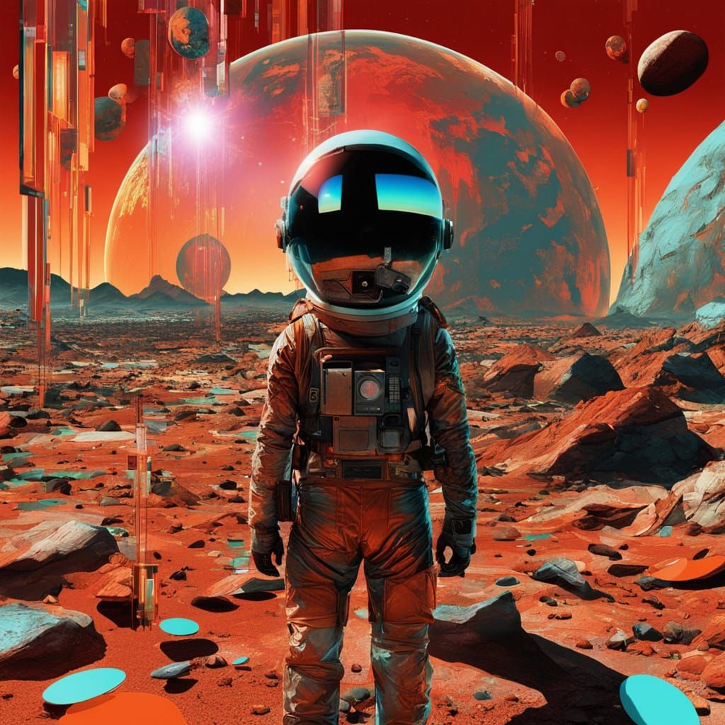 Glowing Android Figure on Mars in Glossy Plastic and Translu...