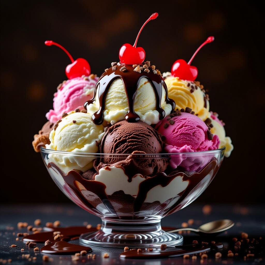 Towering Ice Cream Bowl in Vibrant Colors