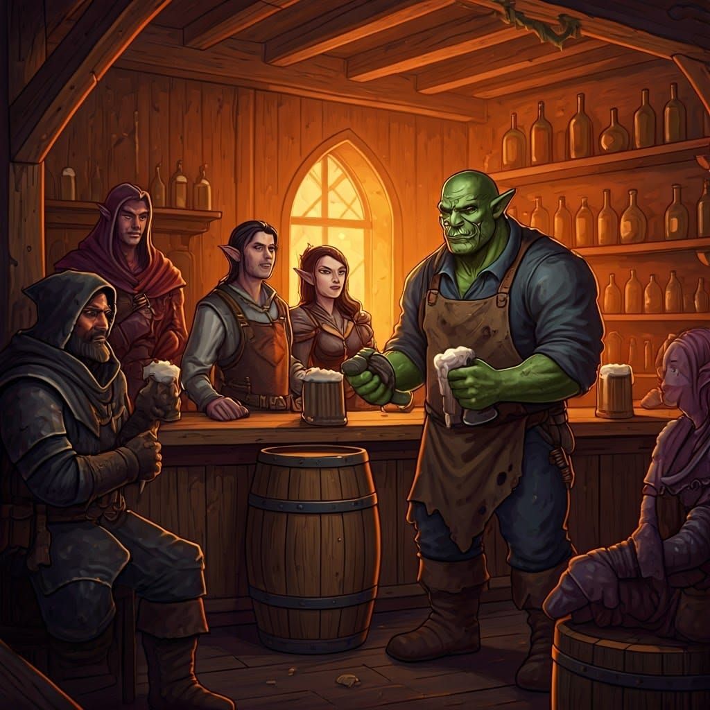 Cozy Fantasy Tavern Scene in Traditional Style