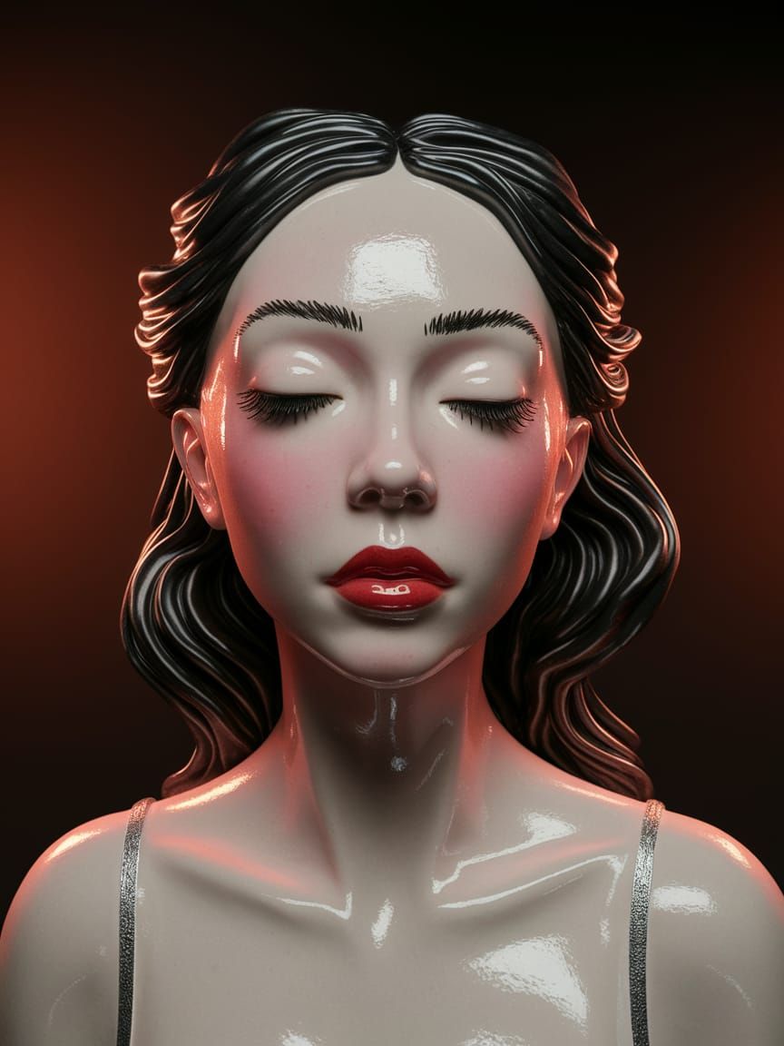 Hyperrealistic Ceramic Sculpture of a Woman's Face