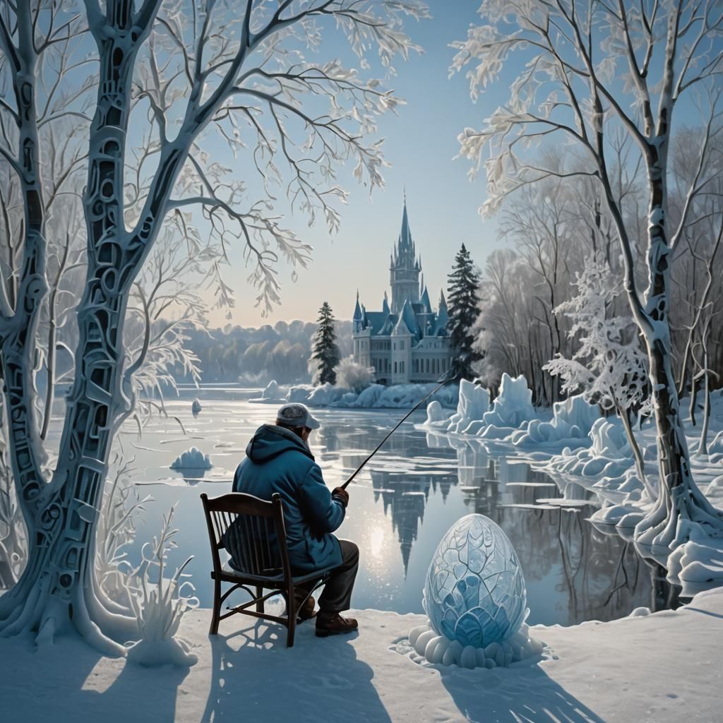 King by Frozen Lake: Intricate Ice Carvings Art