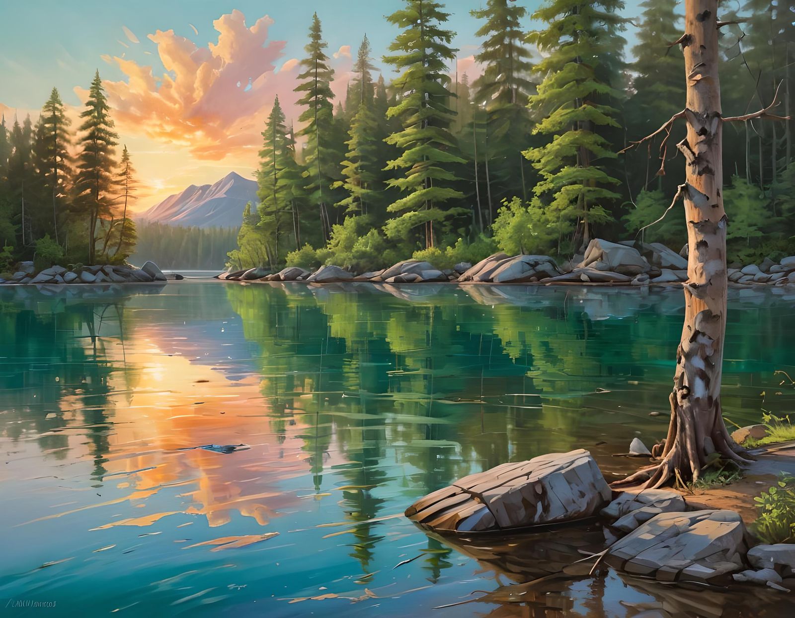 Emerald Lake Sunset: An Oil Painting Masterpiece