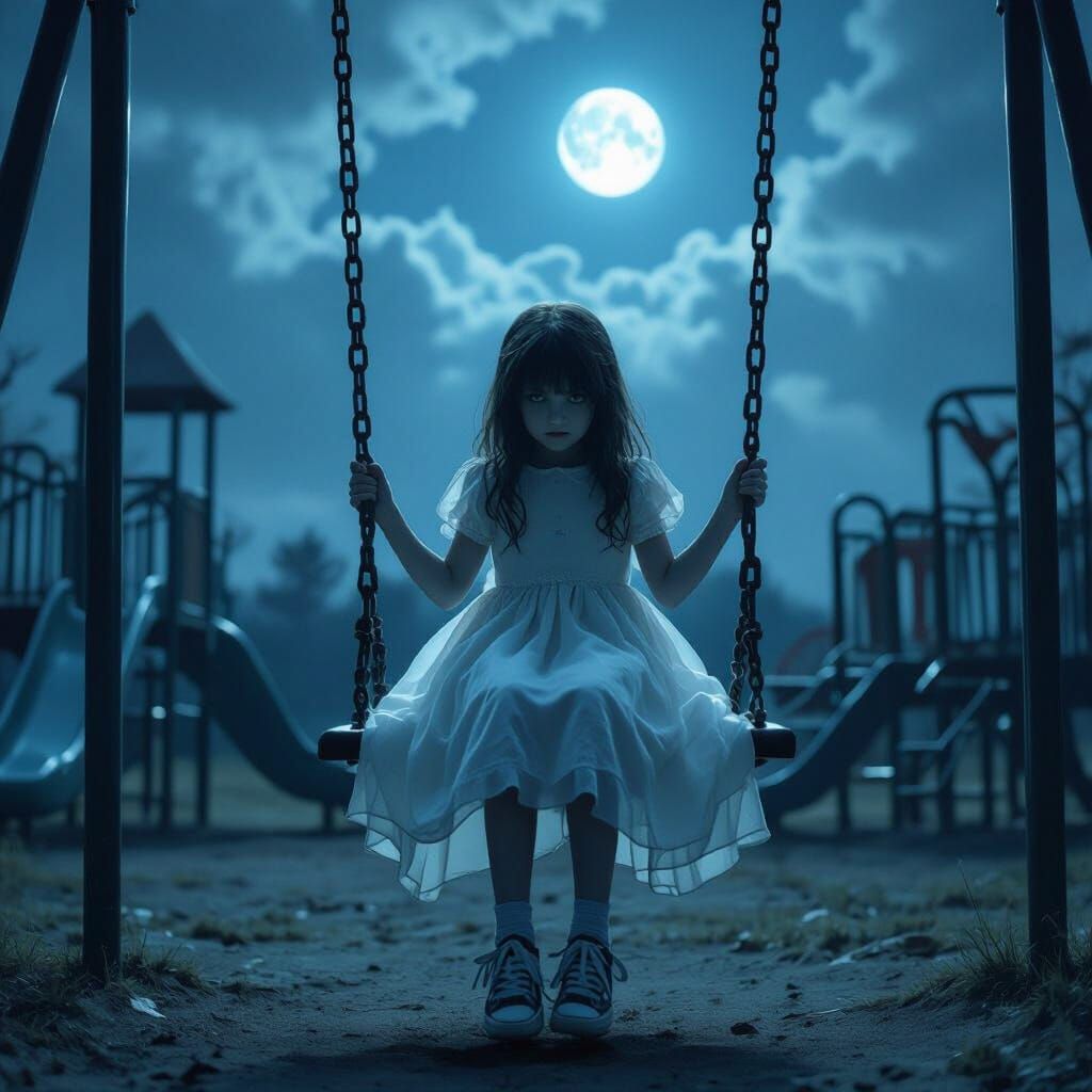 Ethereal Ghost Girl on Playground Swing