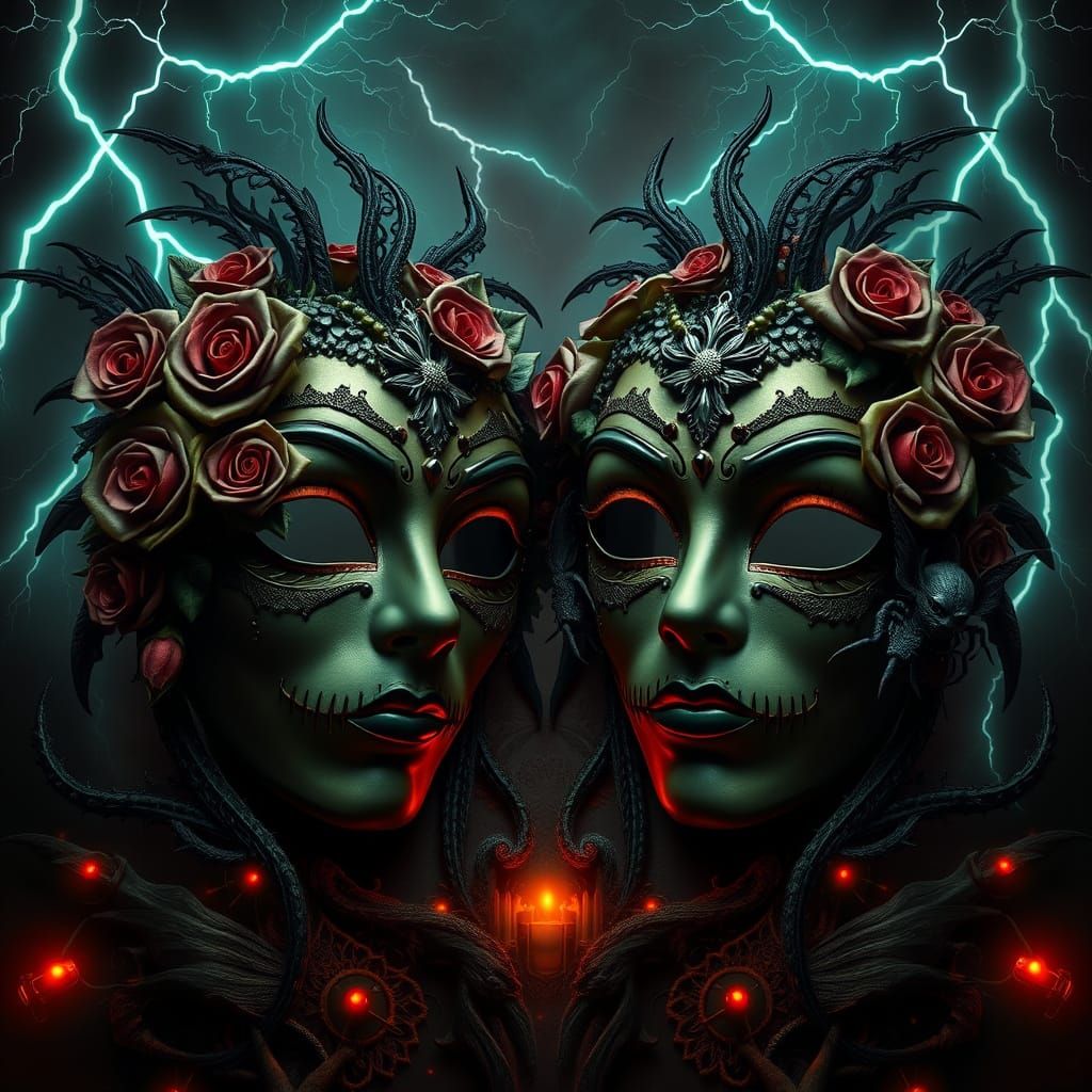 Gothic Masquerade Masks in a Kaleidoscope of Thorns