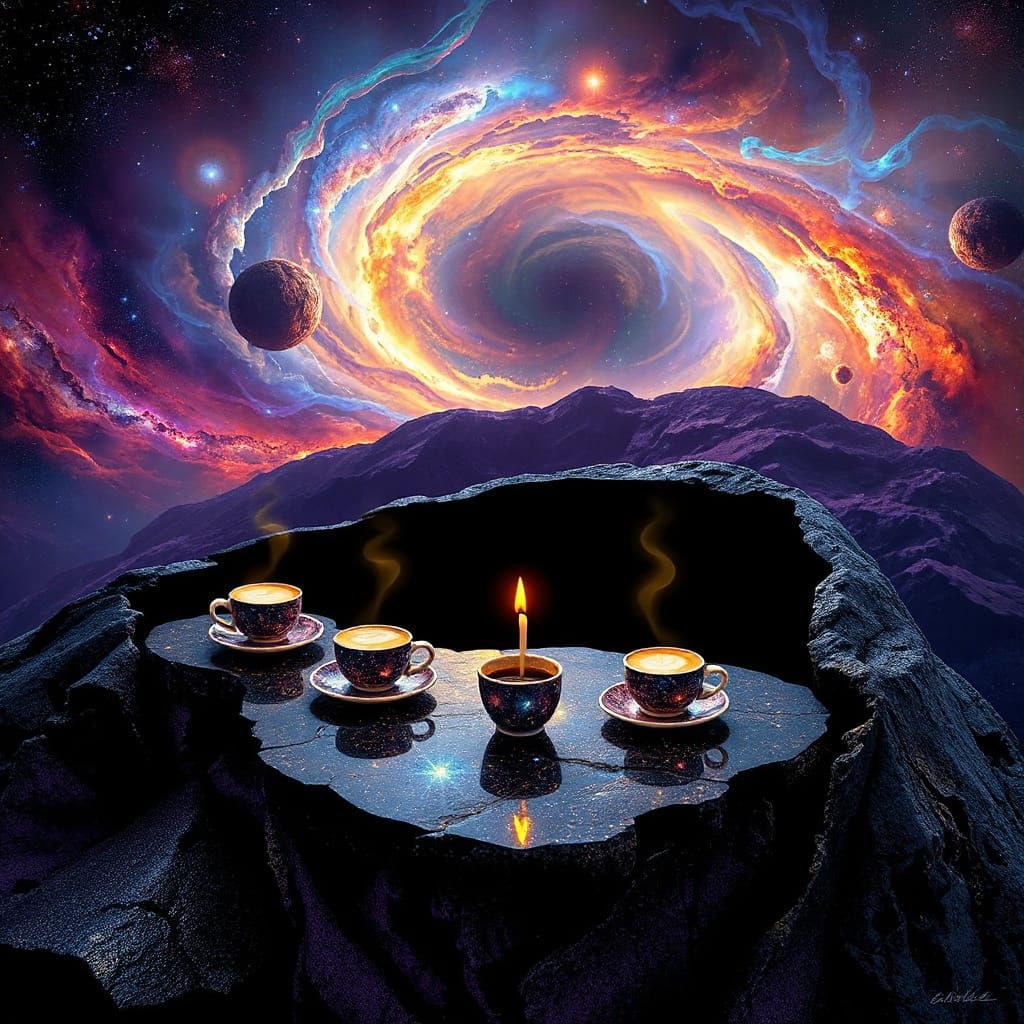 Surreal Cosmic Cafe at Edge of Black Hole