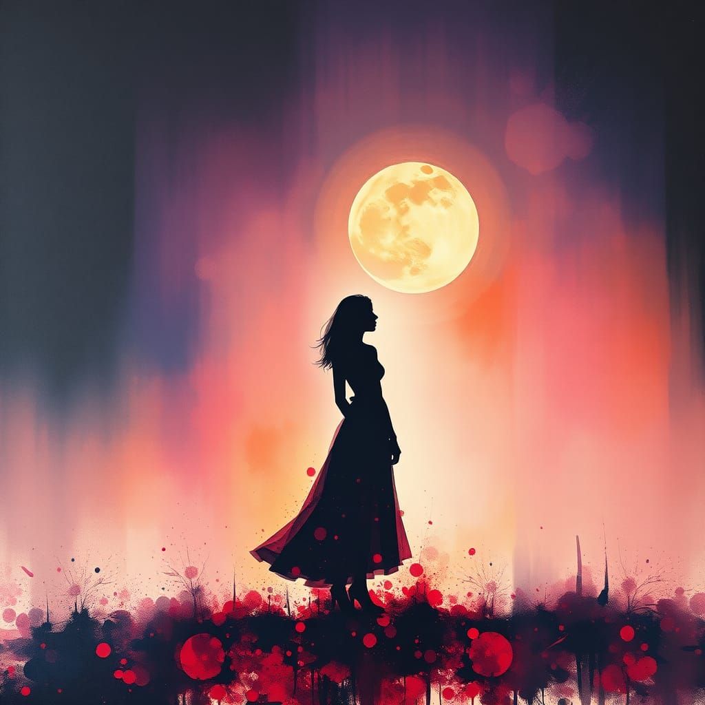 Moonlit Silhouette in Rothko-Inspired Abstract Style