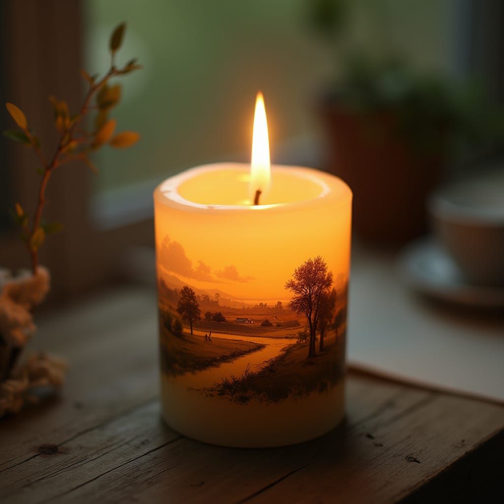 Candle Flame Reveals Miniature Rural Landscape