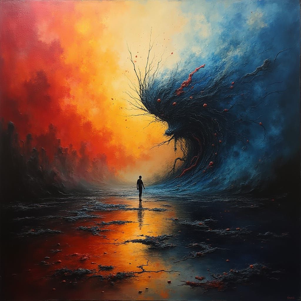 Vibrant Surrealist Dreamscape with Swirling Colors and Textu...