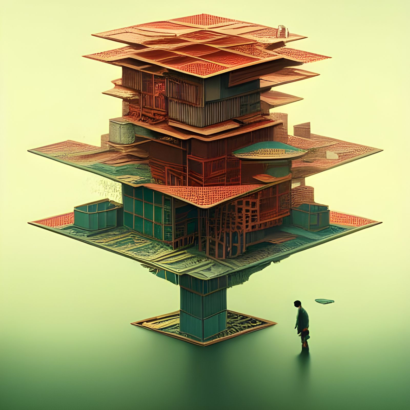 Surreal Geometric Container Building: Hyperdetailed Matte Ph...