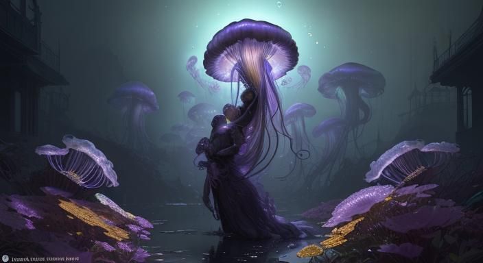 Luminous Jellyfish Flowers in Dark Fantasy Style