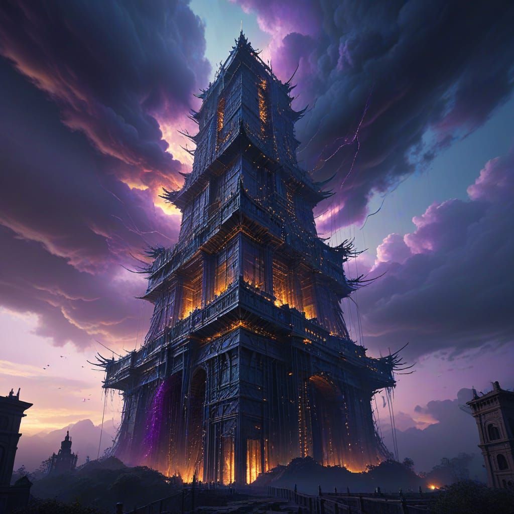 Towering Thread Structure in Dramatic Digital Art