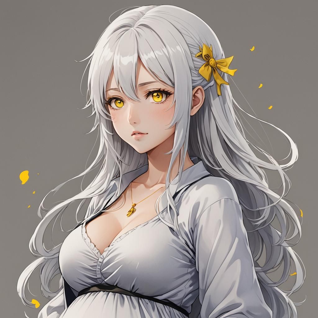 Pregnant Anime Girl with White Hair