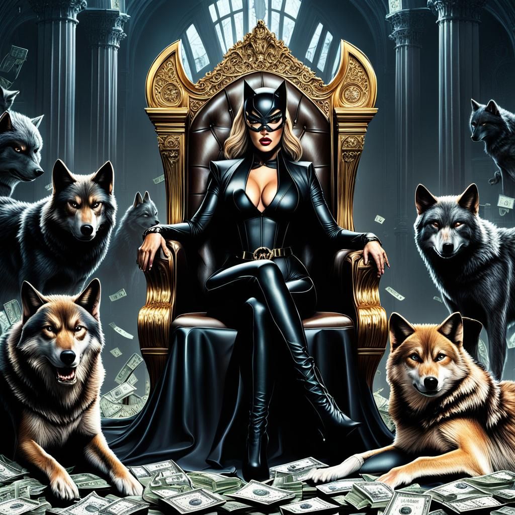 Catwoman on Throne with Wolves: Digital Matte Painting
