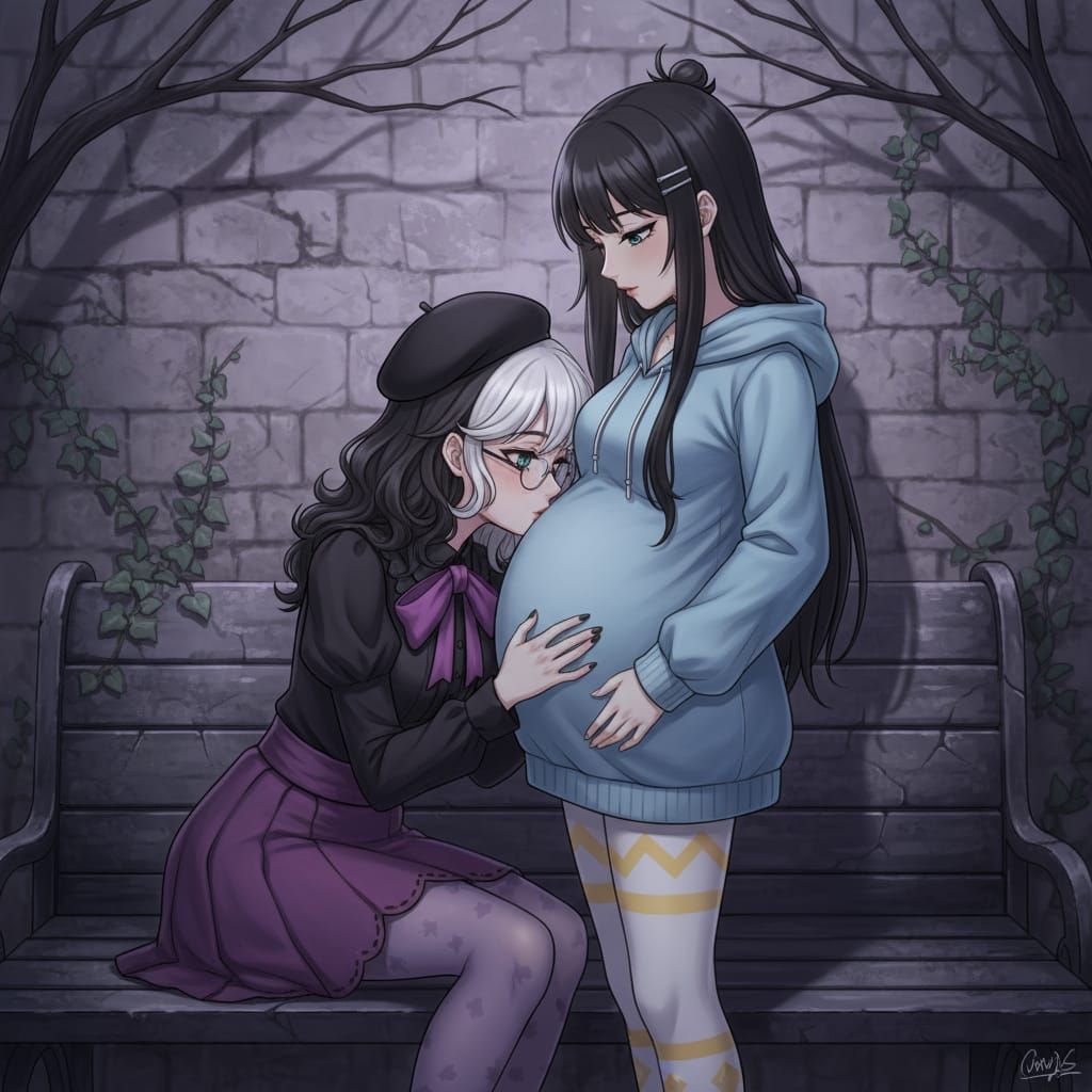 Gothic Anime Portrait of Two Women in Love