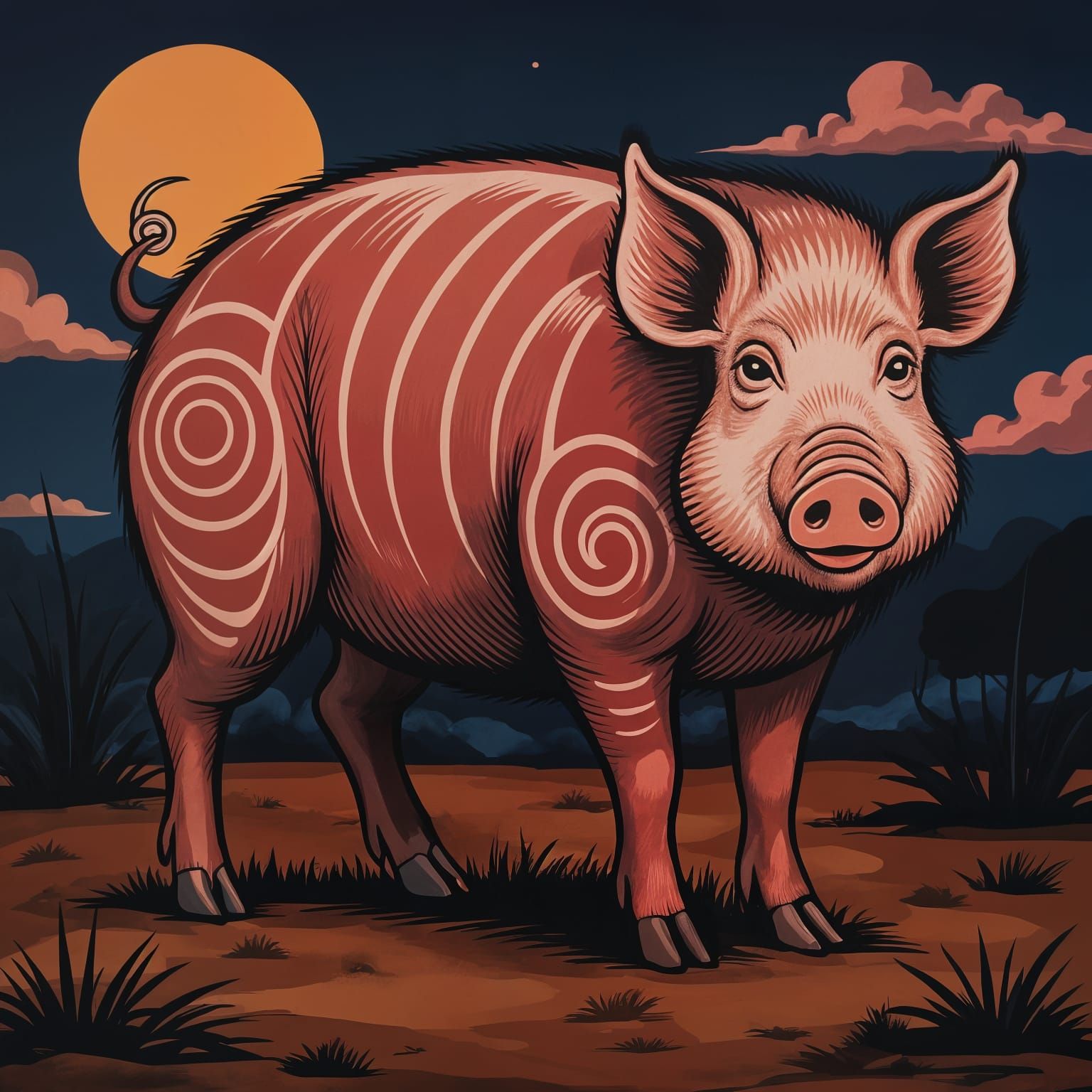 Australian Aboriginal Art Style Wild Pig