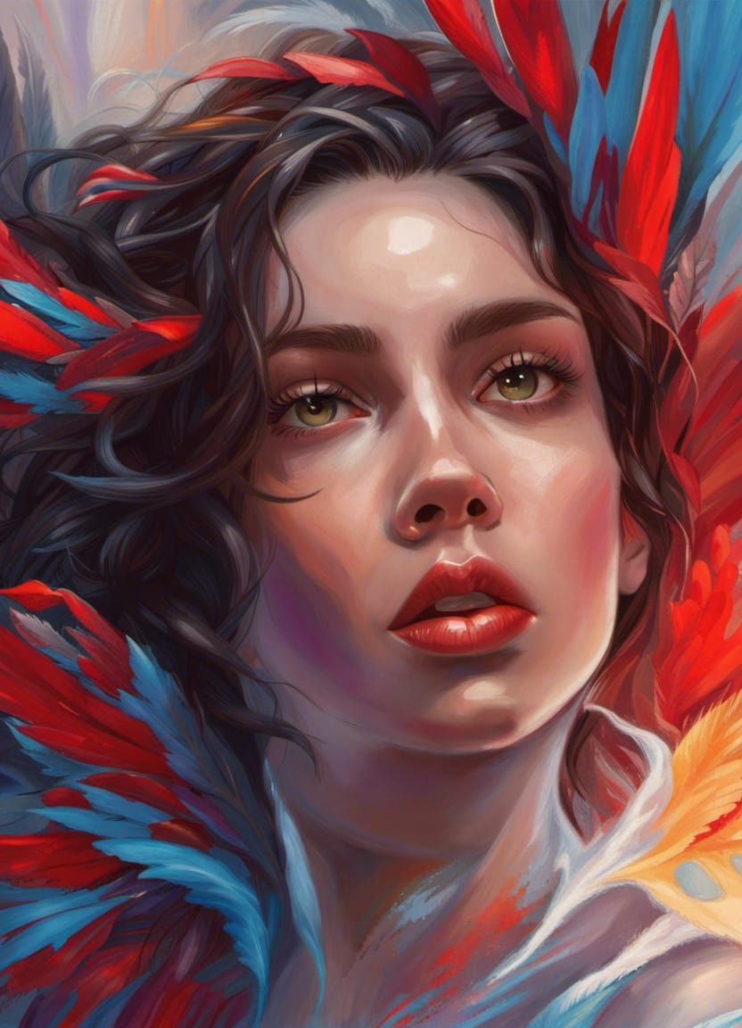 Beautiful Angel with Colorful Wings in Royo Style