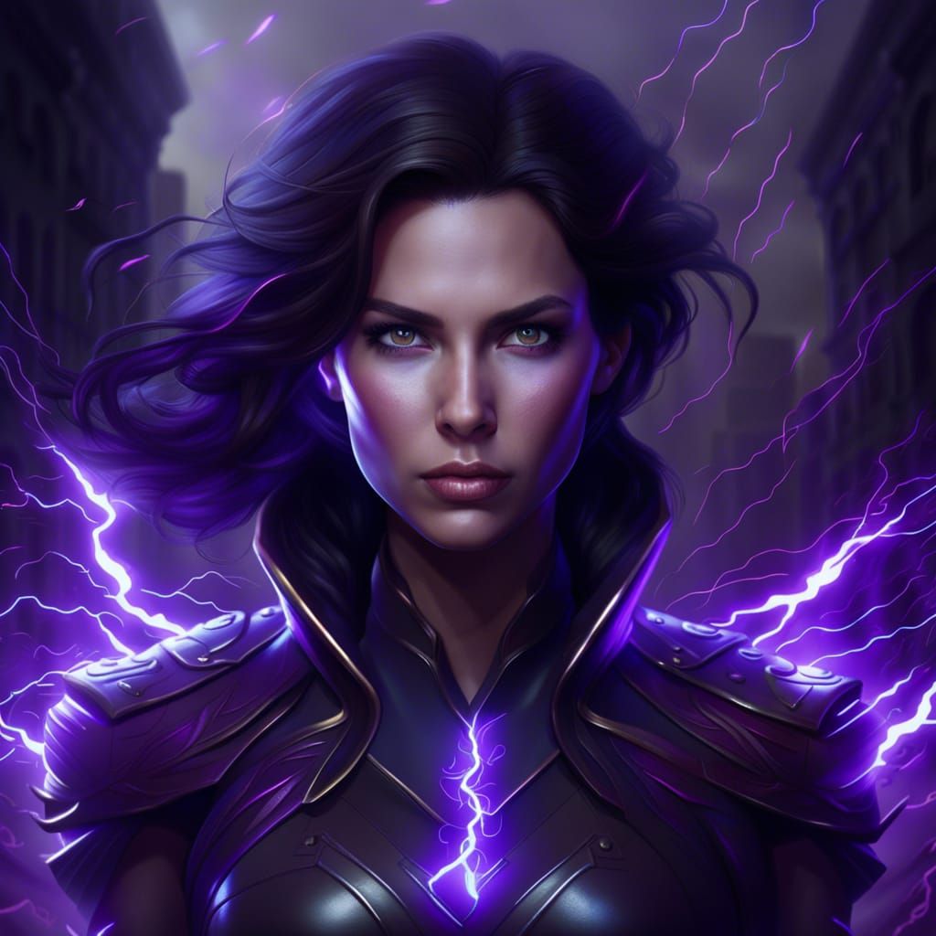 Woman with Purple Lightning Powers: Fantasy Art