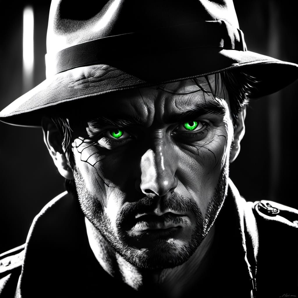 Noir Portrait of Man with Scar, Graphic Novel Style