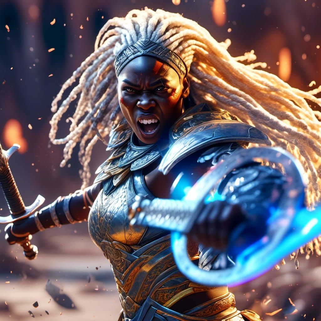 Fierce African Woman Warrior in Savage Battle