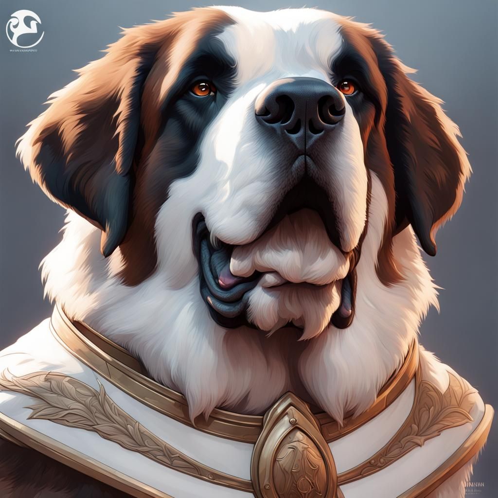 Hyperdetailed Saint Bernard Portrait in Volumetric Lighting