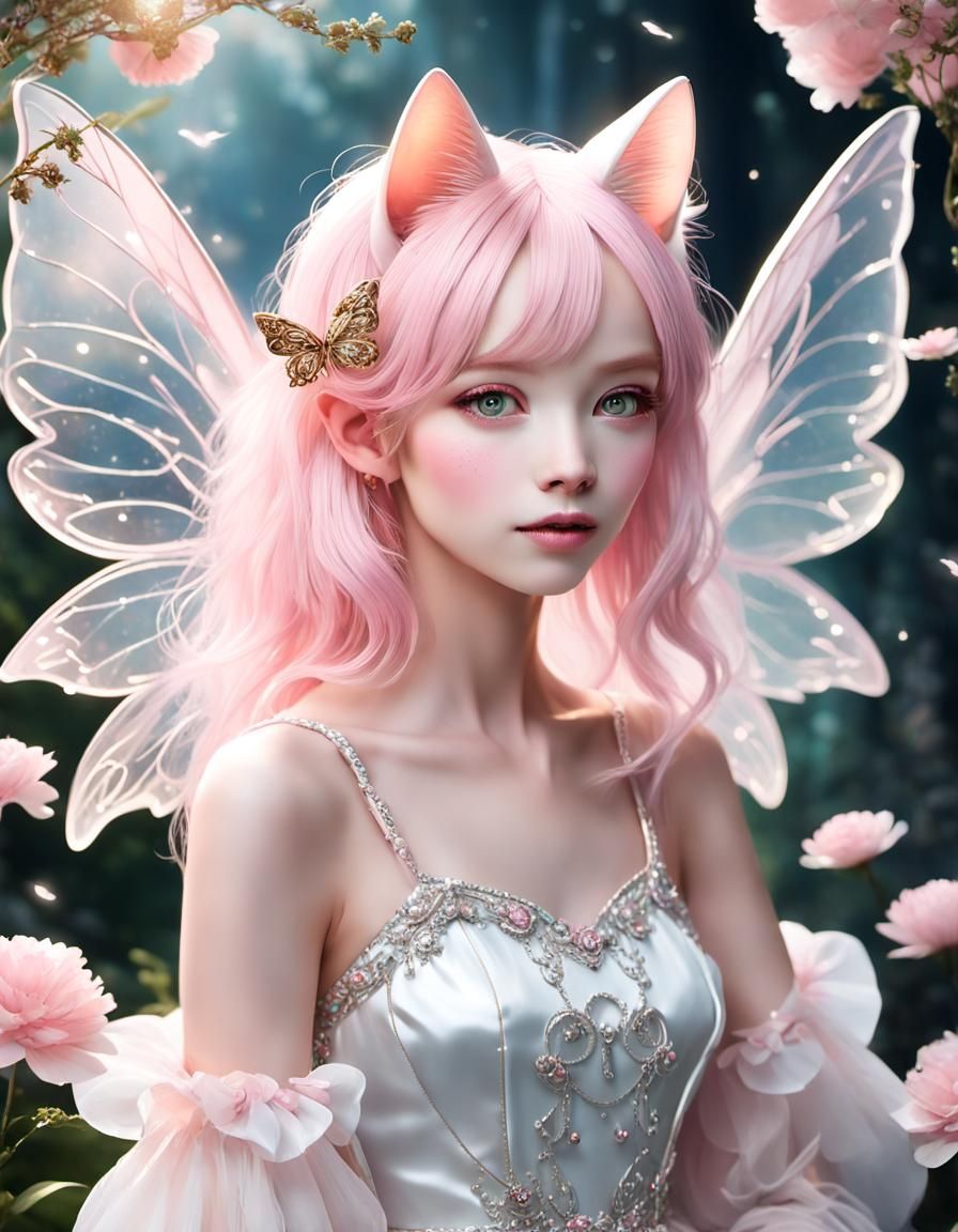 Mystical Cat-Eared Fairy in a Magical Setting