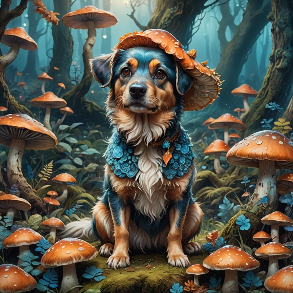 Cute Dog in Enchanted Forest Concept Art
