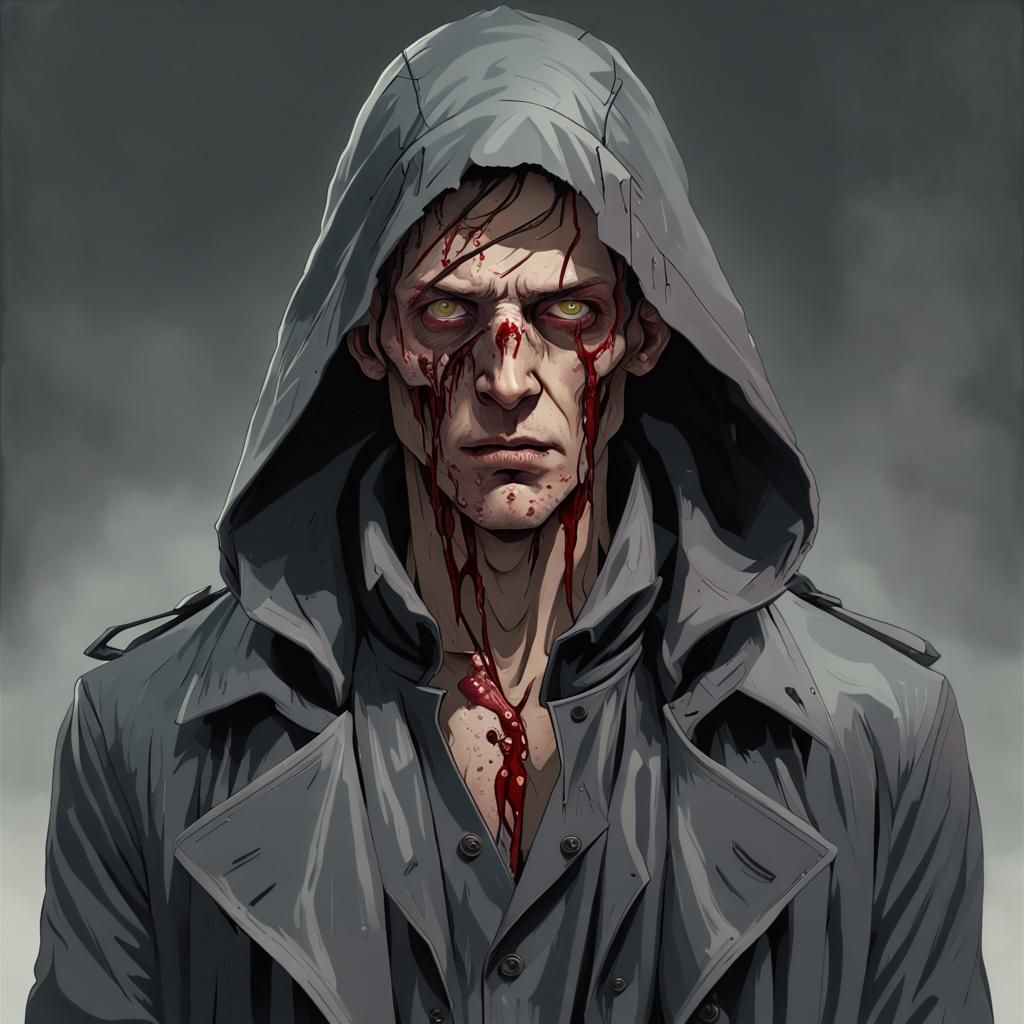 Decomposing Zombie in Trench Coat: Hyperdetailed Portrait