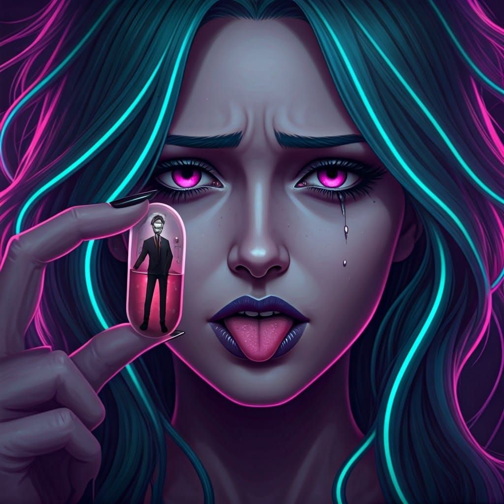 Sinister Man in Pill: Manga-Inspired Art