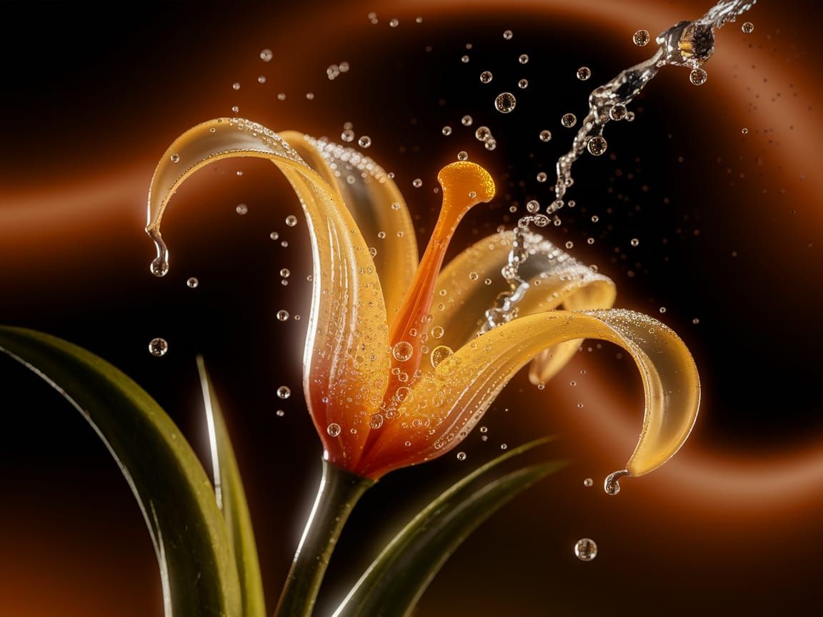 Liquid Lily Lamp: Honey Calyx with Glowing Bubbles
