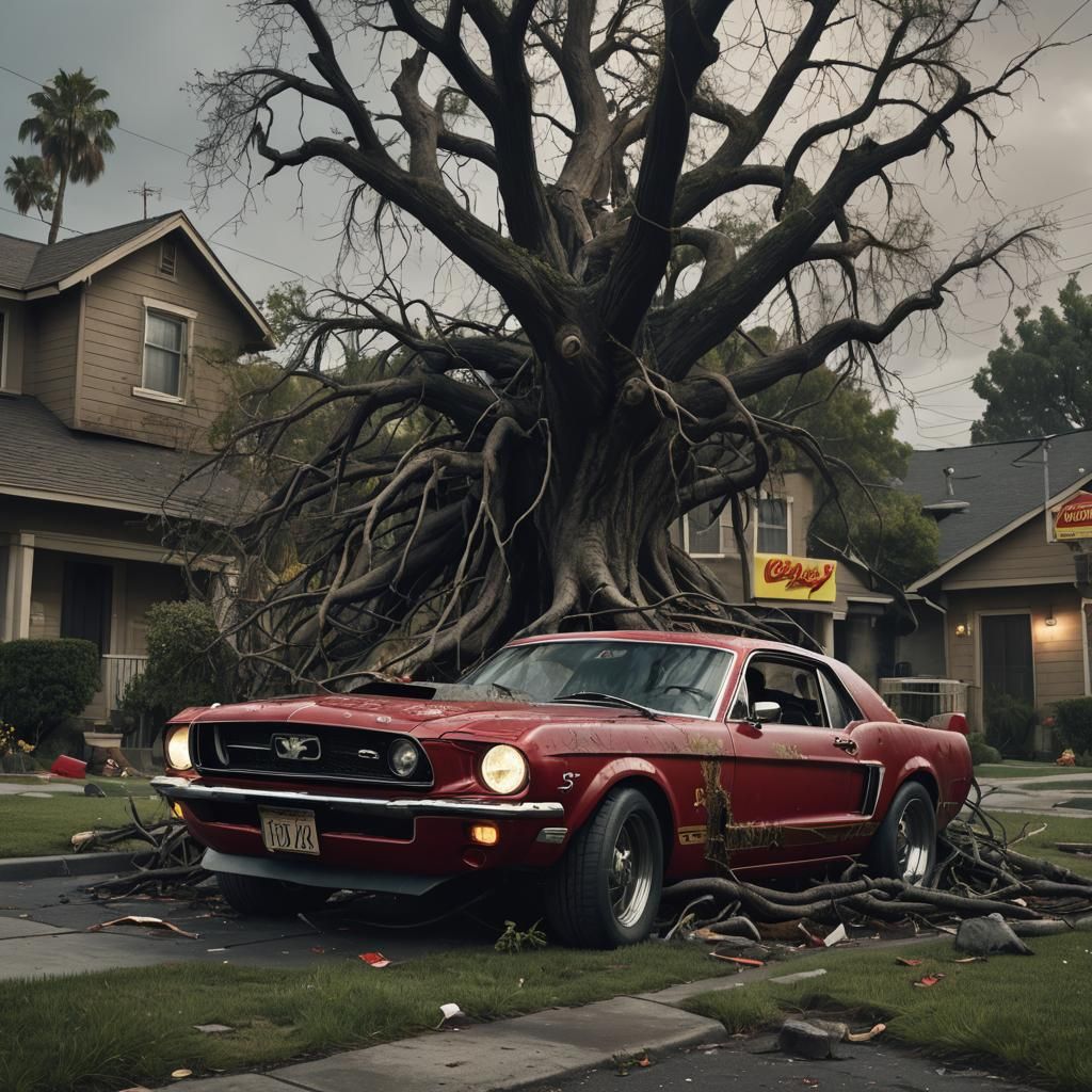 McDonald's Mustang Crash: Surreal Apocalyptic Dreamscape