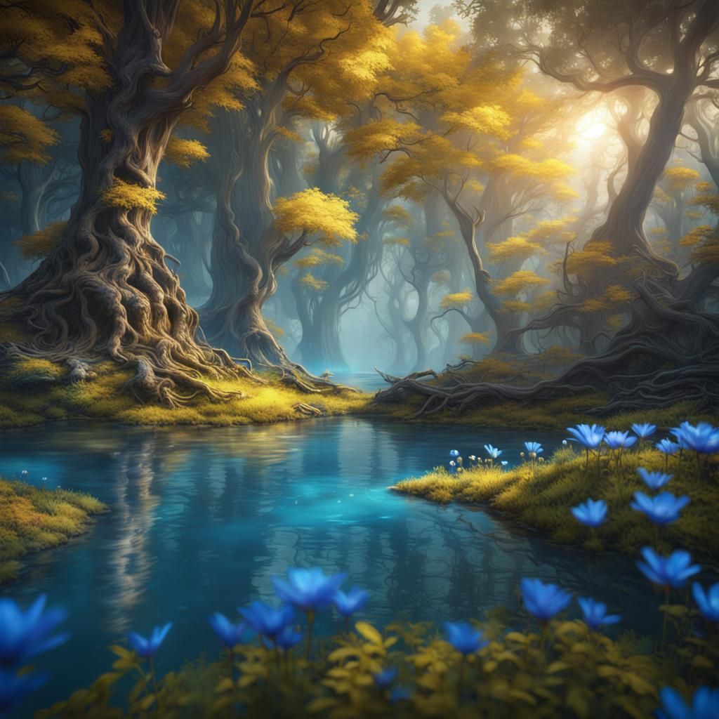 Ancient Forest with Phoenixes: Detailed Matte Painting