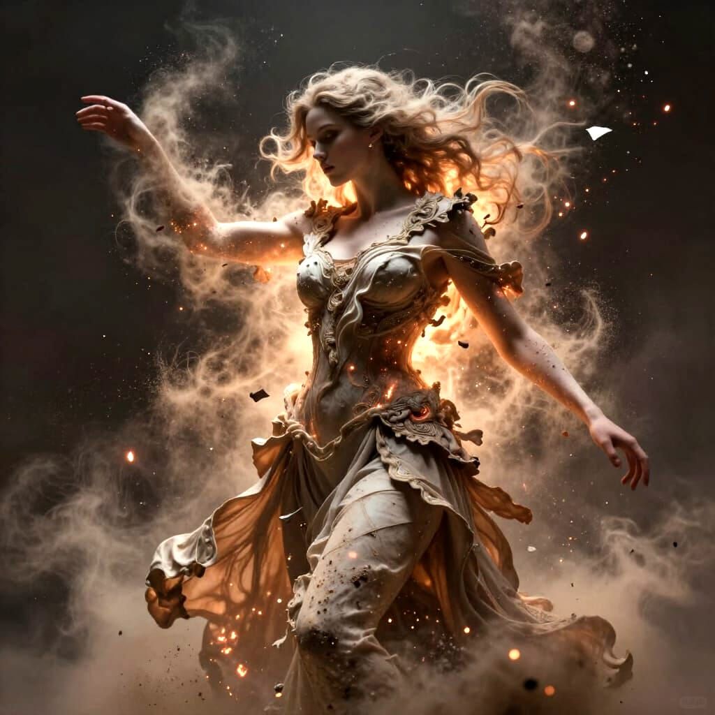 Body Dissolving Into Glowing Dust and Energy