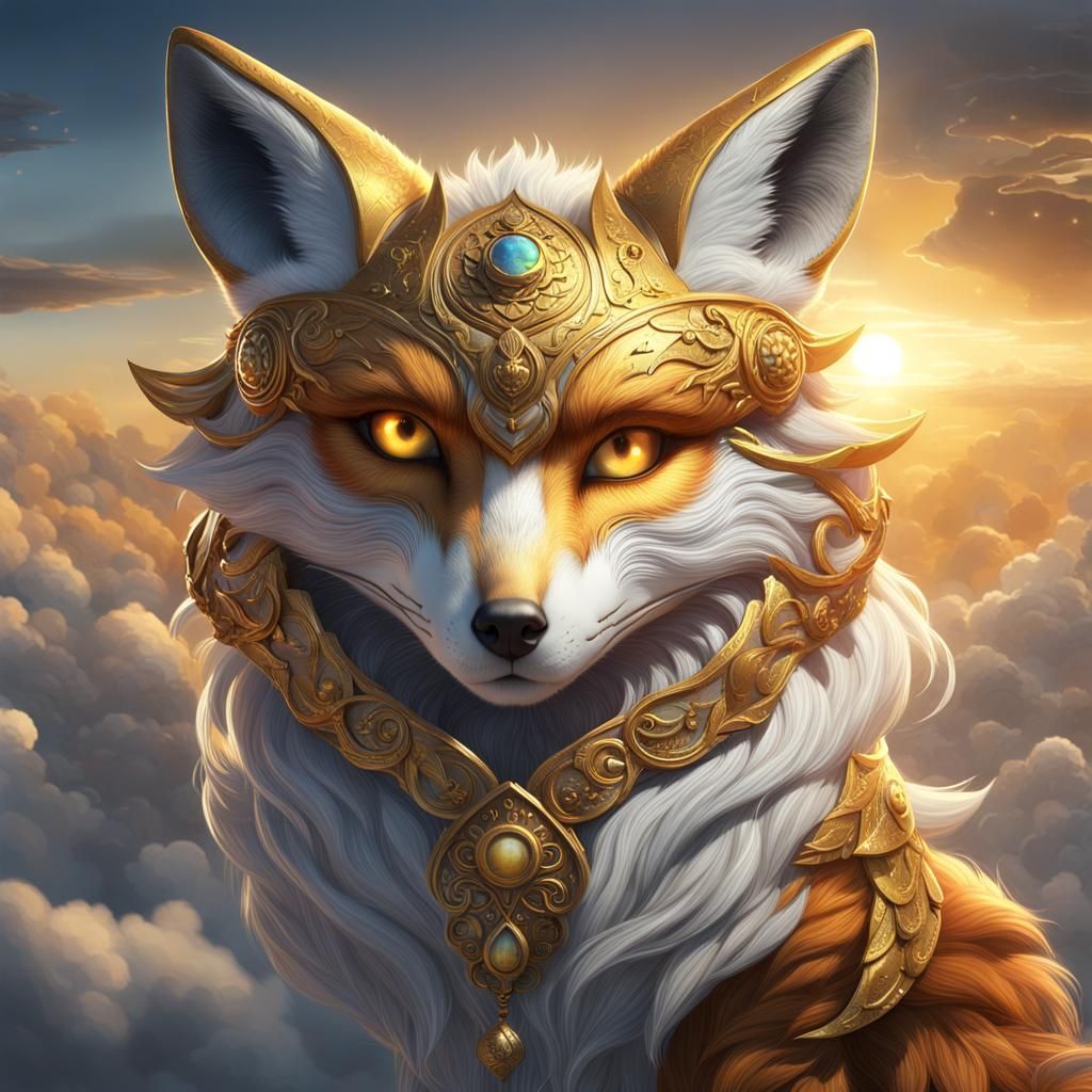 Golden Sky Fox Standing in Clouds