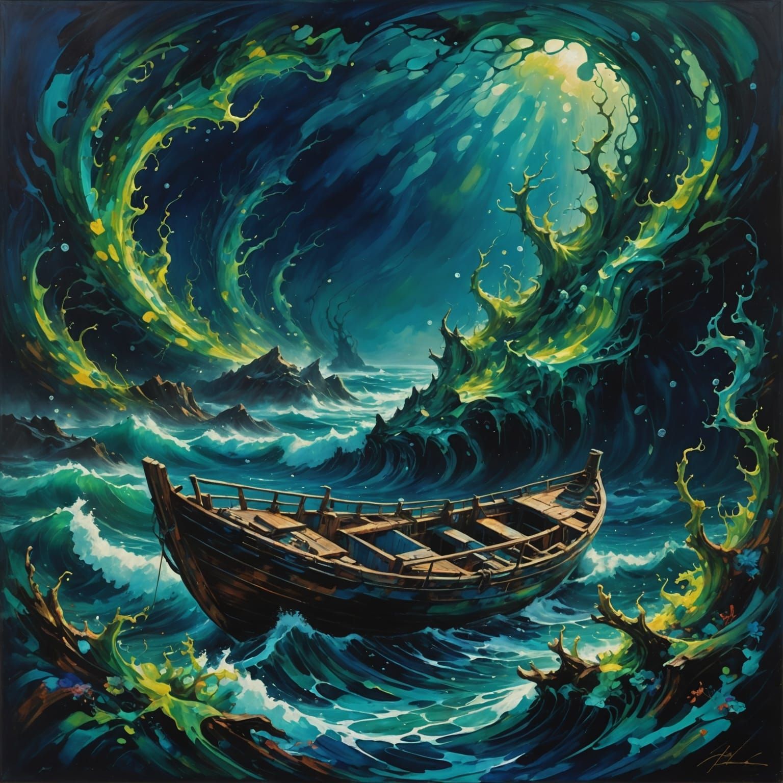 Mysterious Deep Sea Vortex in Vibrant, Impasto Style