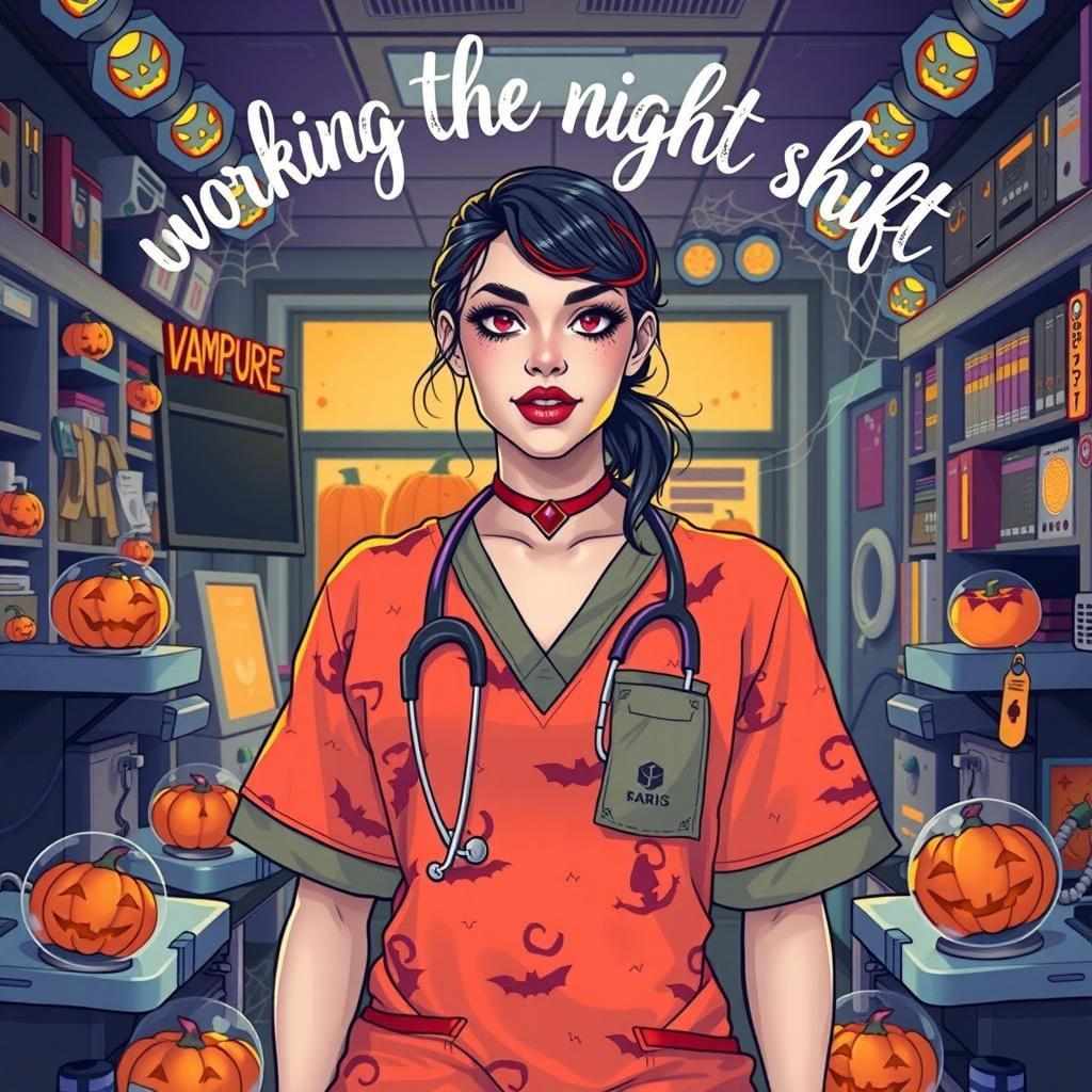 Elegant Vampire Nurse at Halloween Nursing Station