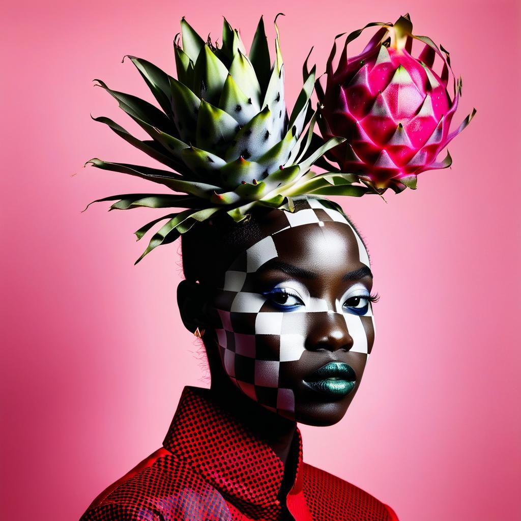 Checkered African Portrait Still Life in Double Exposure