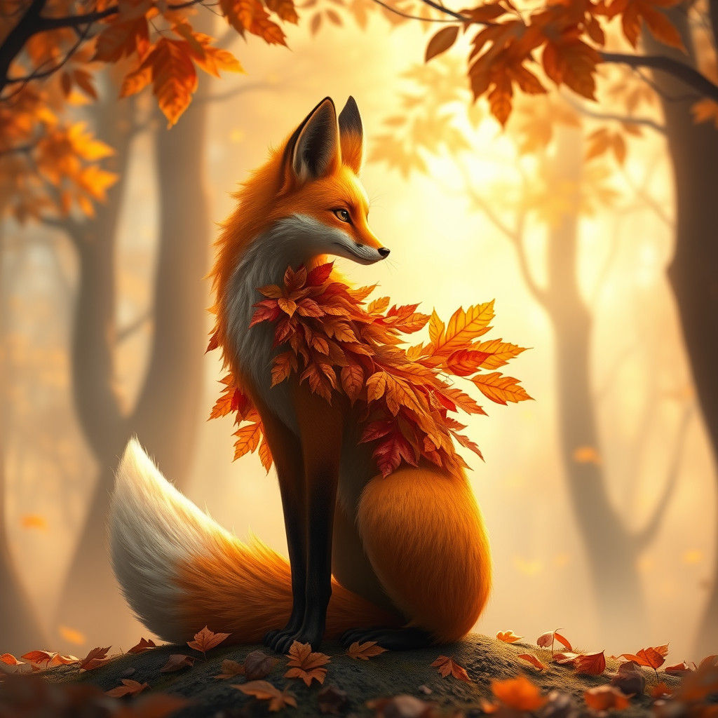 Mystical Autumn Fox in Misty Forest