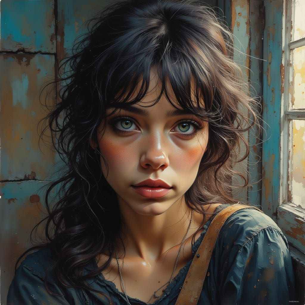 Woman's Troubled Portrait in Dynamic Concept Art Style