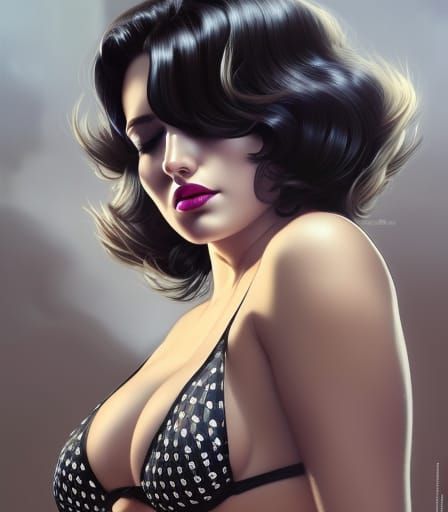 Blonde Pin-Up Girl in Silk Bikini, Digital Art