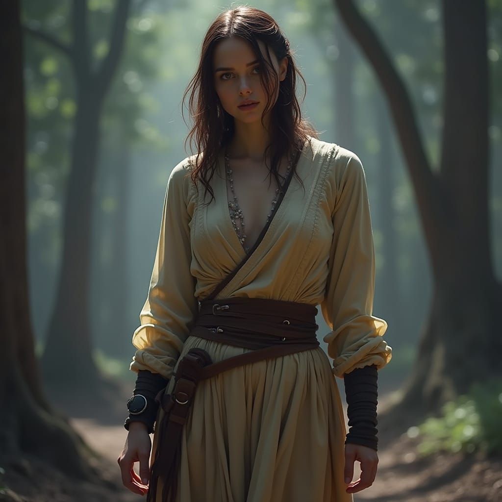 Dreamy Portrait of a Young Woman in Elegant Attire