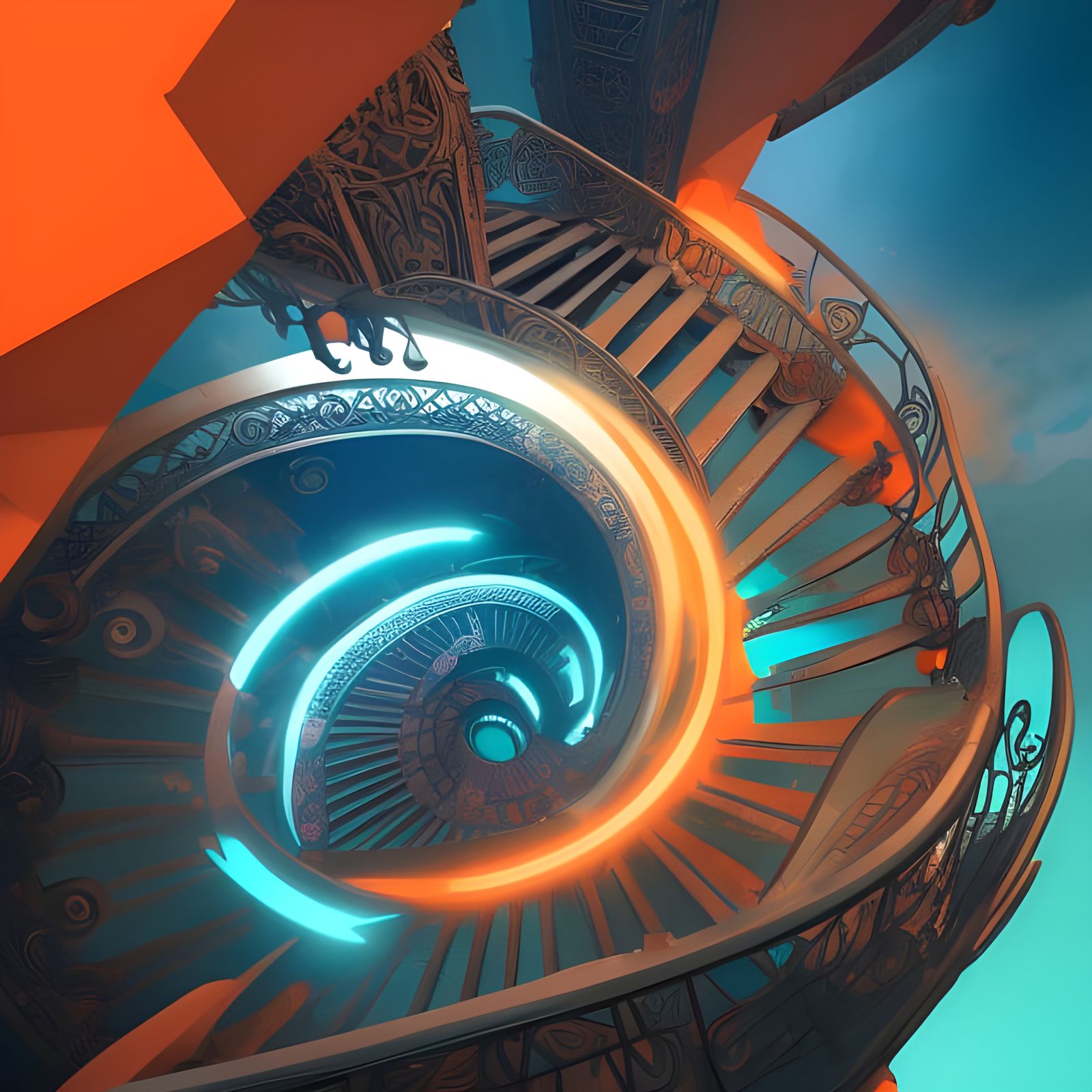 Endless Circular Staircase: Hyperdetailed Concept Art