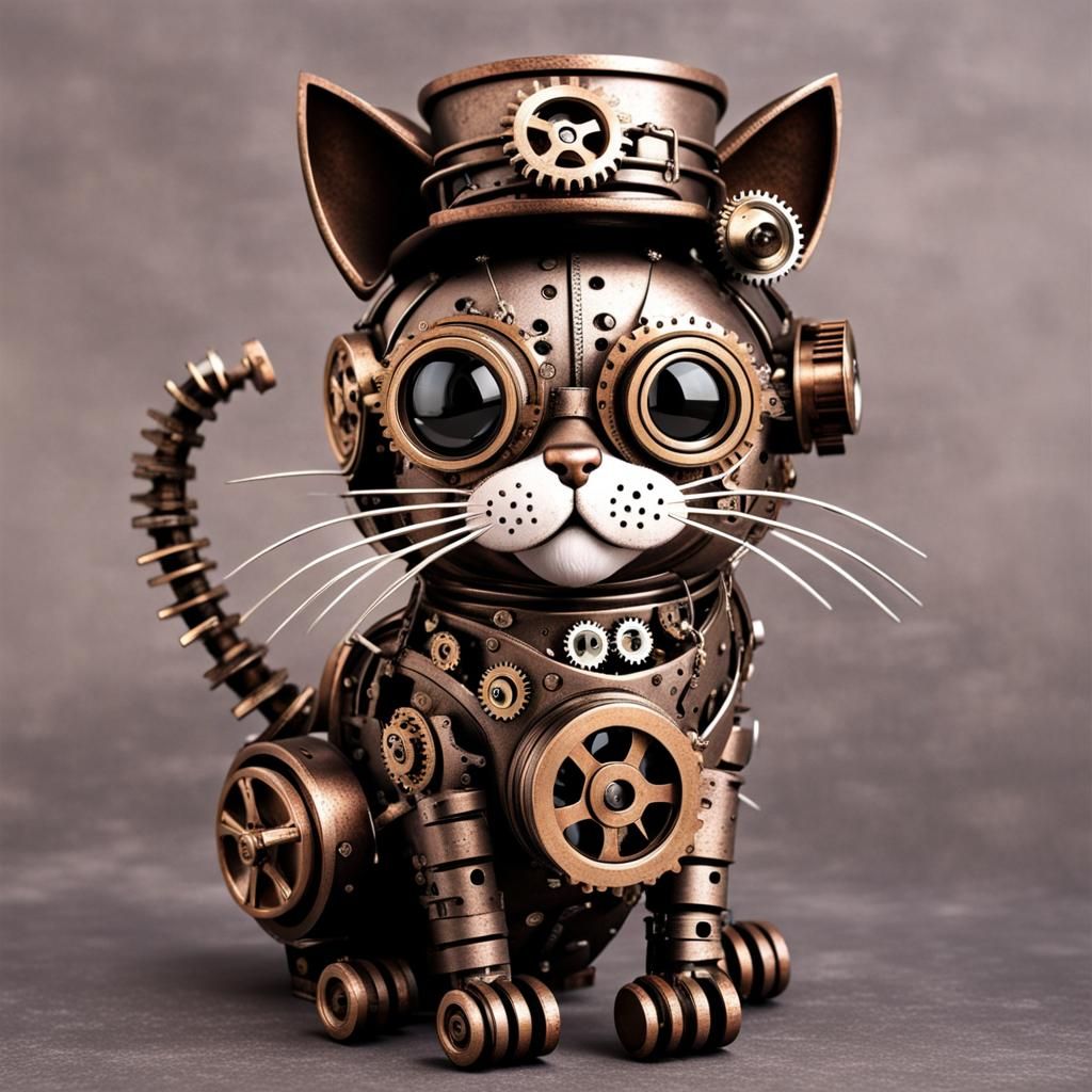 Steampunk Metal Cat with Gears and Cogs